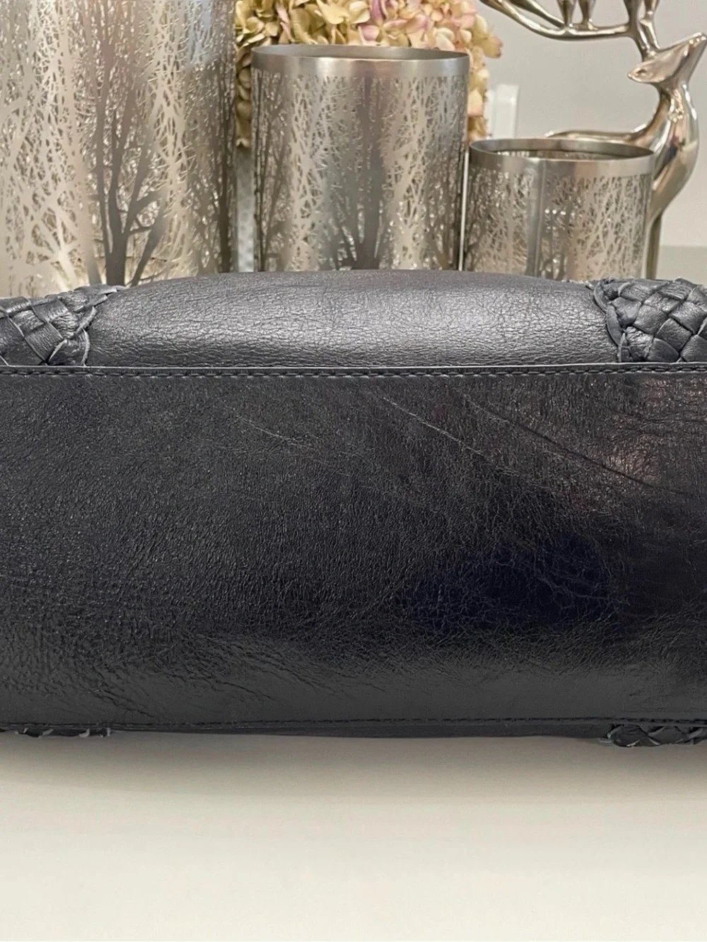 kate spade Black Braided-Handle Leather Tote